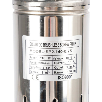 3" 48V 750W MPPT vite pompa solare sommergibile per pozzo profondo testa massima 140M