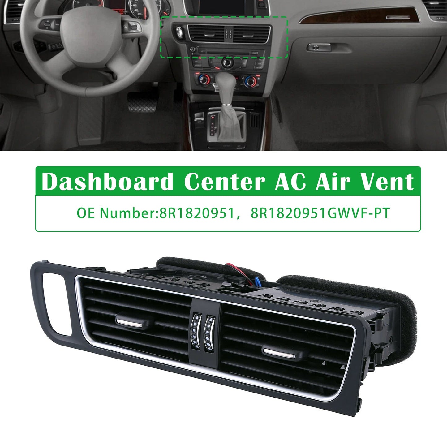 Per Audi Q5 8RB 2.0 3.0 TDI quattro 2009-2017 Pannello centrale cruscotto griglia bocchetta aria uscita aria condizionata 8R1820951 GWVF-PT