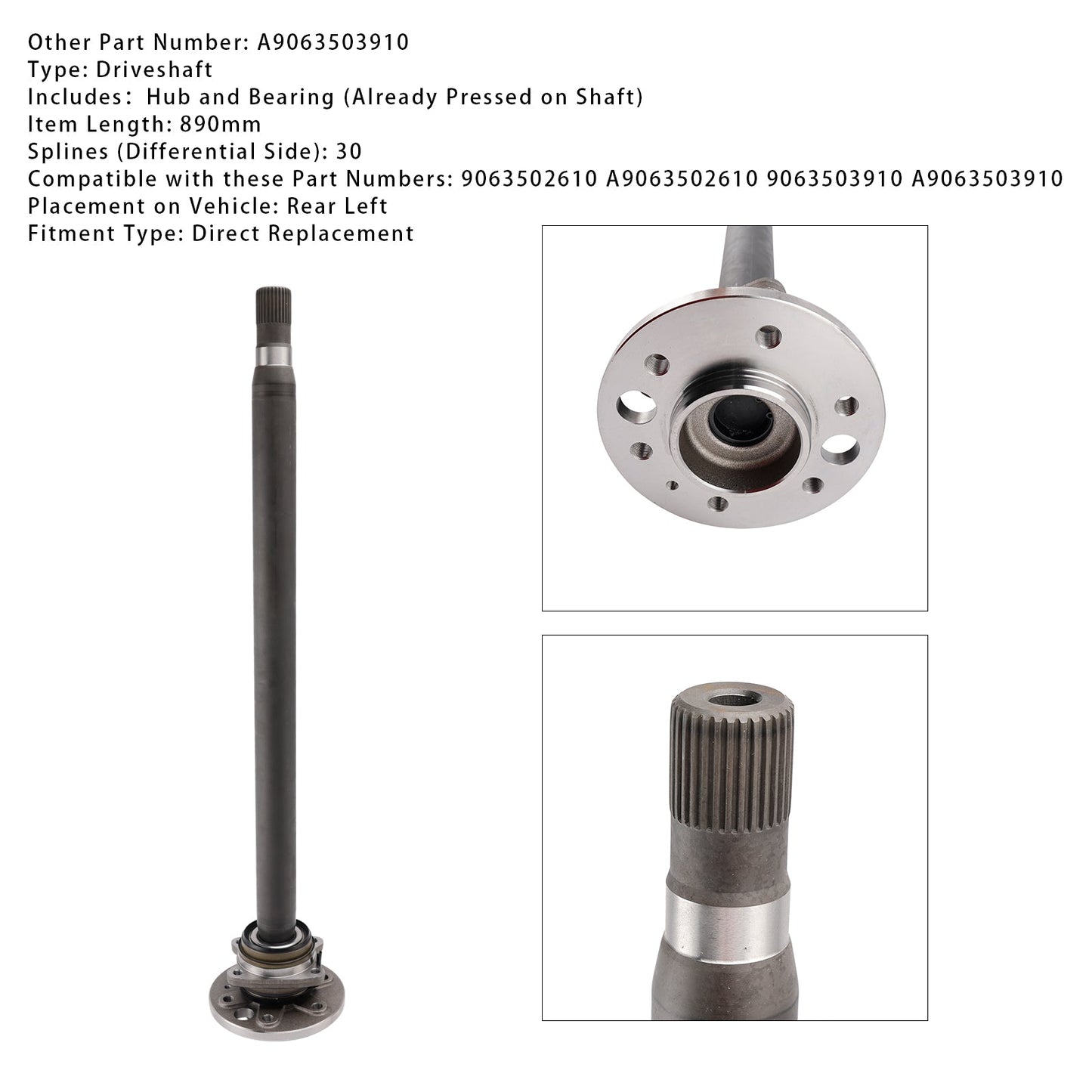 VOLKSWAGEN Crafter 30-50 Pritsche/Fahrgestell (2F) Albero di trasmissione posteriore sinistro 9063502610