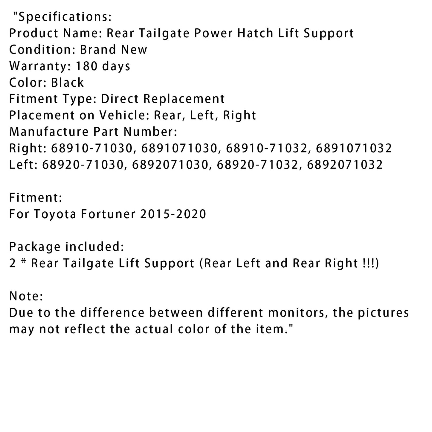 Ammortizzatore a gas per portellone elettrico Toyota Fortuner 2015-2020 6892071030 6891071032