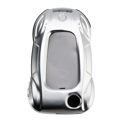 Custodia in lega di zinco e pelle per chiave auto VW Polo Skoda, colore argento