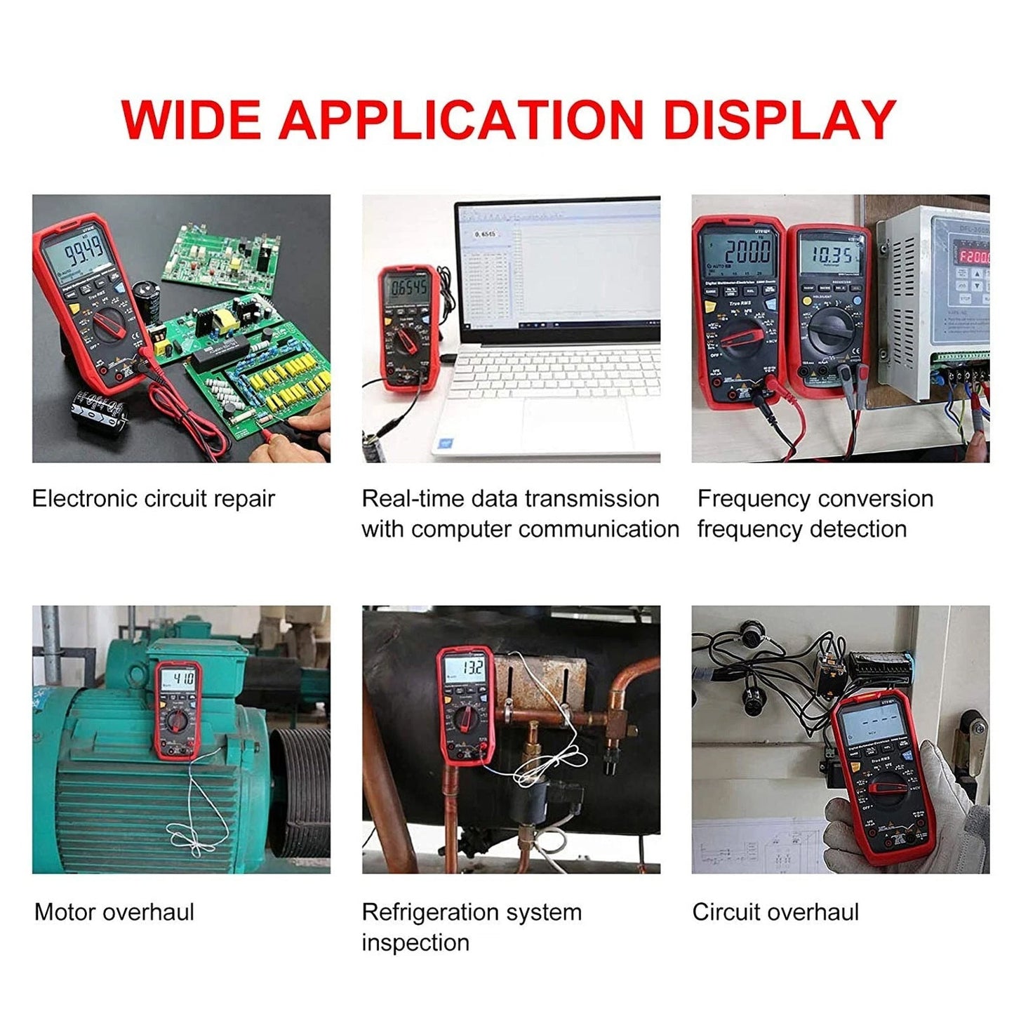 Multimetro digitale UT61B+ per test di tensione, corrente, resistenza e capacità in corrente alternata/continua.