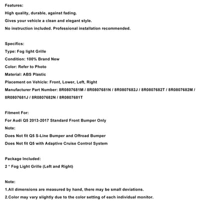 Griglia fendinebbia paraurti anteriore nera Audi Q5 2013-2017 8R0807681M