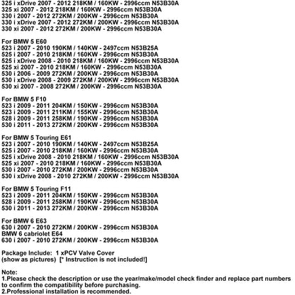 BMW N53 325i 330i 525i 528i 530i 630i E60 E90 Coperchio valvola PCV 11127548196