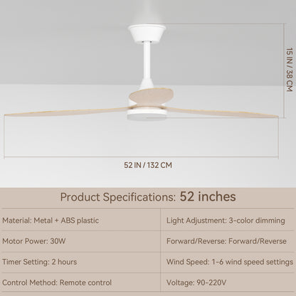 Telecomando Ventilatore moderno 52" con luce 6 velocità Nero-Bianco
