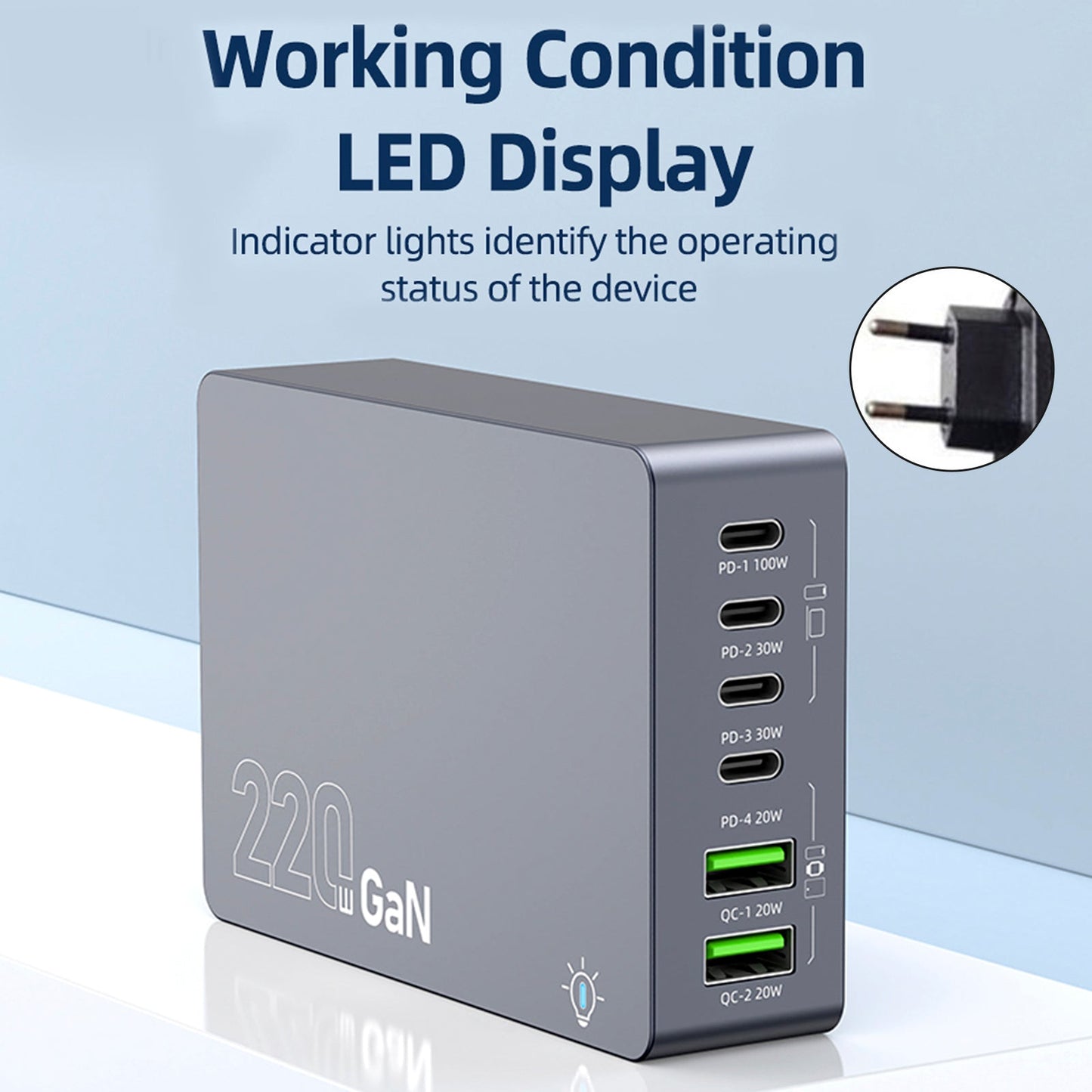 Stazione di ricarica da tavolo F8A Caricabatterie rapido USB a 6 porte Supporto di ricarica PD100W Caricabatterie intelligente Spina UE