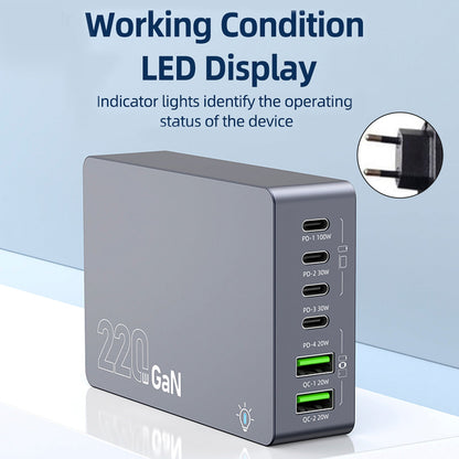 Stazione di ricarica da tavolo F8A Caricabatterie rapido USB a 6 porte Supporto di ricarica PD100W Caricabatterie intelligente Spina UE