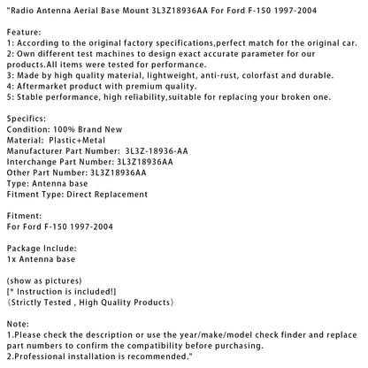 Supporto base antenna radio Ford F-150 1997-2004 3L3Z18936AA