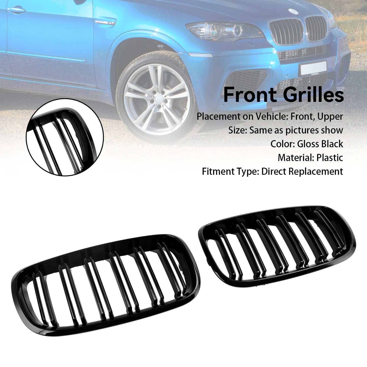 Front Bumper Kidney Grille Grill Per BMW X5 E70 X6 E71 2007-2013 Gloss Black