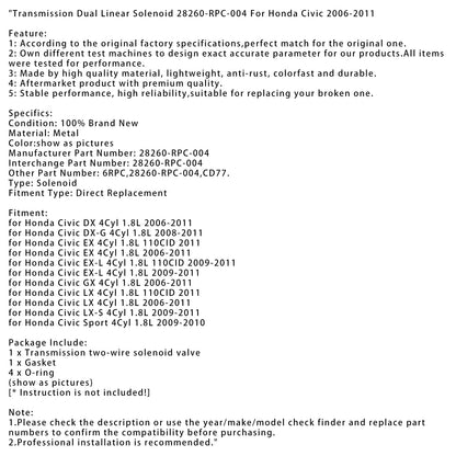 Trasmissione Honda Civic EX-L 4 cilindri 1.8L 110CID 2009-2011 Doppio solenoide lineare 28260-RPC-004