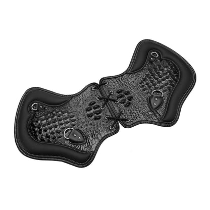 Coppia di protezioni per sella con scudo termico CNC per moto Touring, Softail, Dyna o Sportster dal 1985 al 2017, colore nero e marrone.