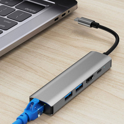 5 in 1 TYPE-C a USB3.0*1+USB2.0*1+PD100W/dati USB-C+HDMI+scheda di rete 100M per iPad