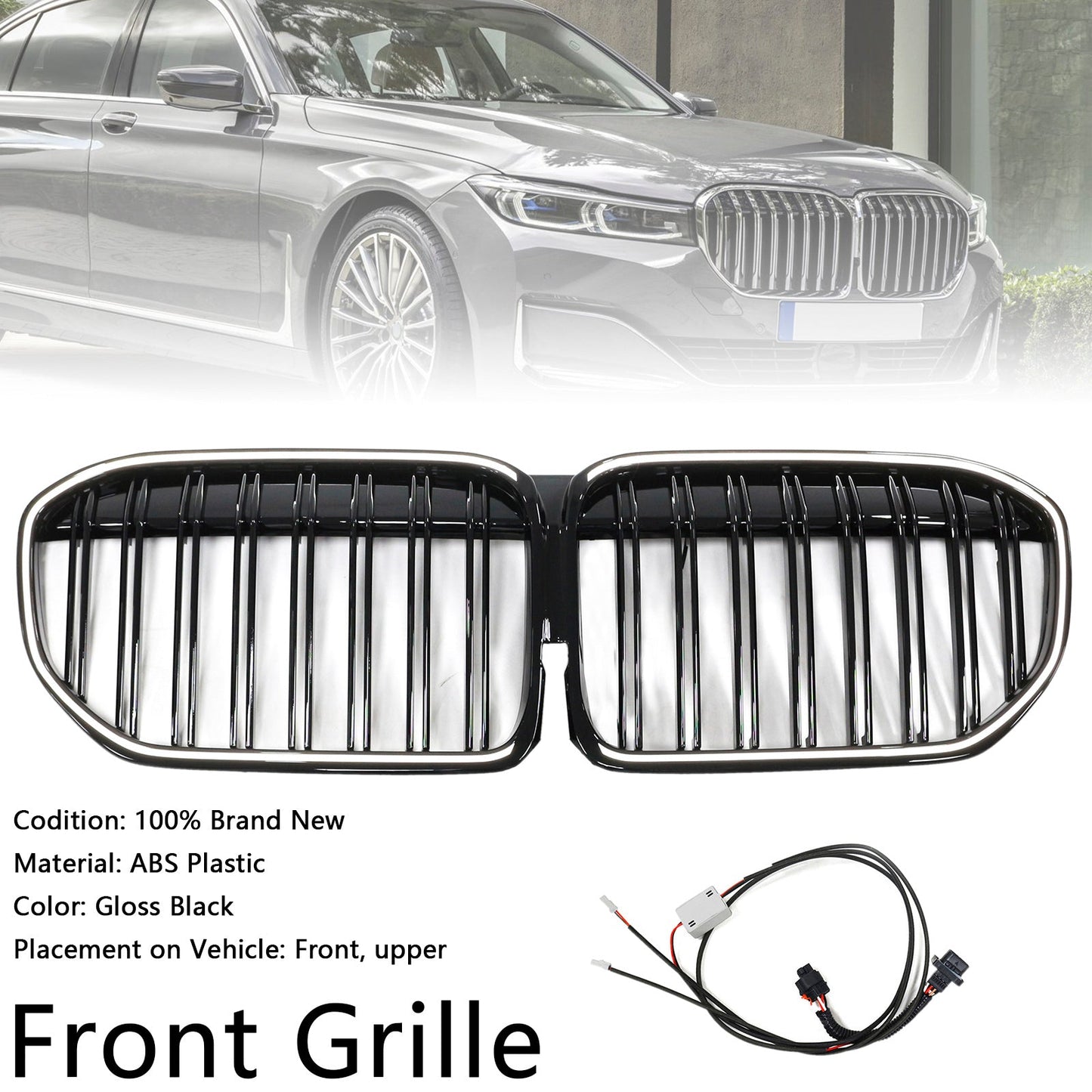 Griglia anteriore nera lucida a doppia stecca per BMW Serie 7 G11 G12 2019-2022