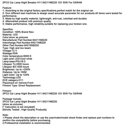 2 pezzi Lampada auto Night Breaker H11 64211NB220 12V 55W per OSRAM