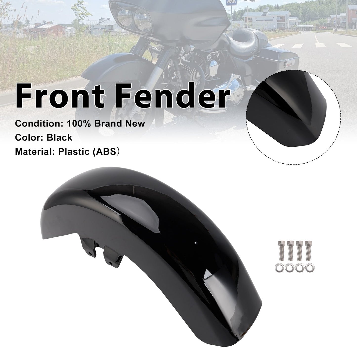 Parafango anteriore in ABS per Touring Electra Glide Road King 1989-2013 Nero