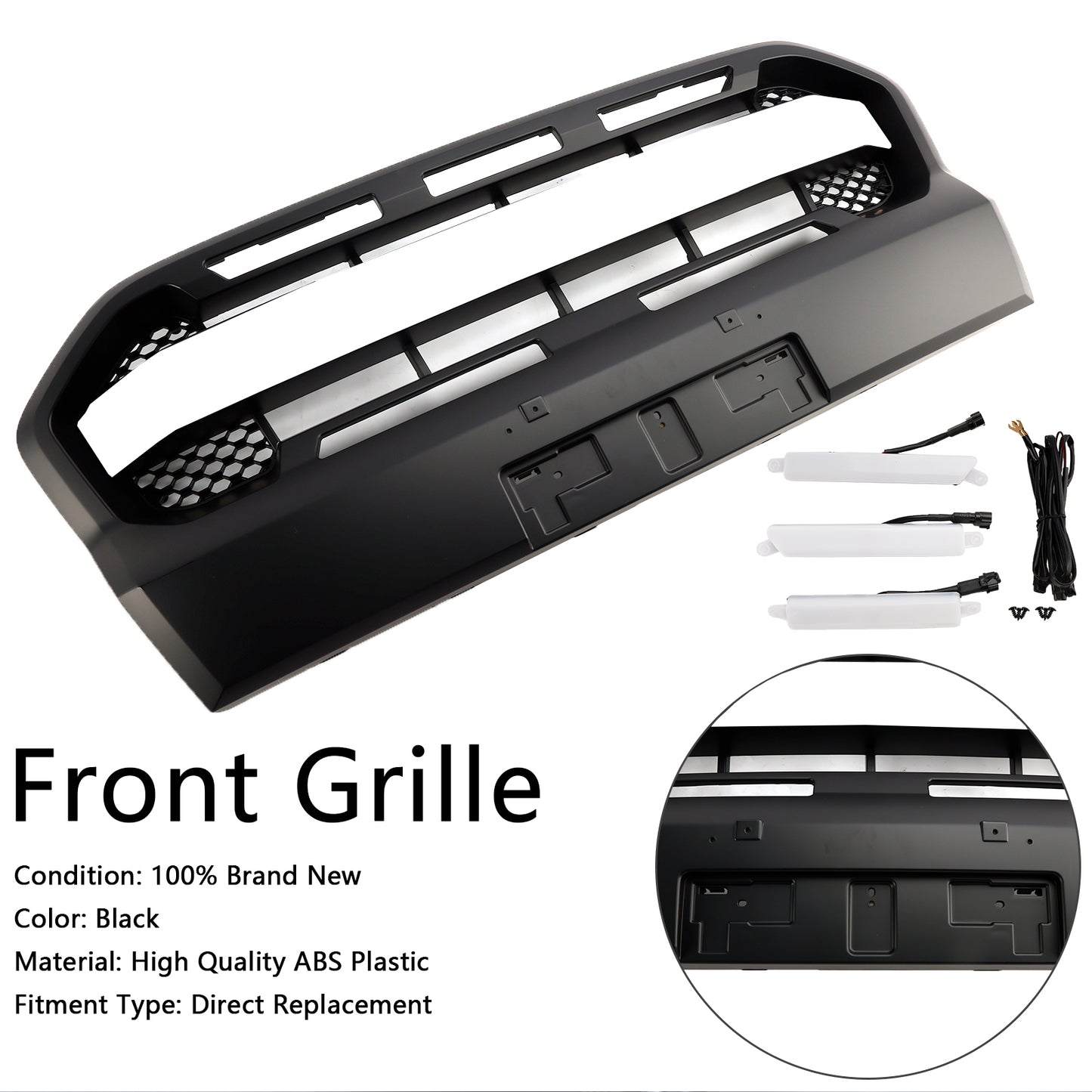 Grill per paraurti anteriore in stile Raptor per Ford Ranger 2019-2023 T8 W/LED