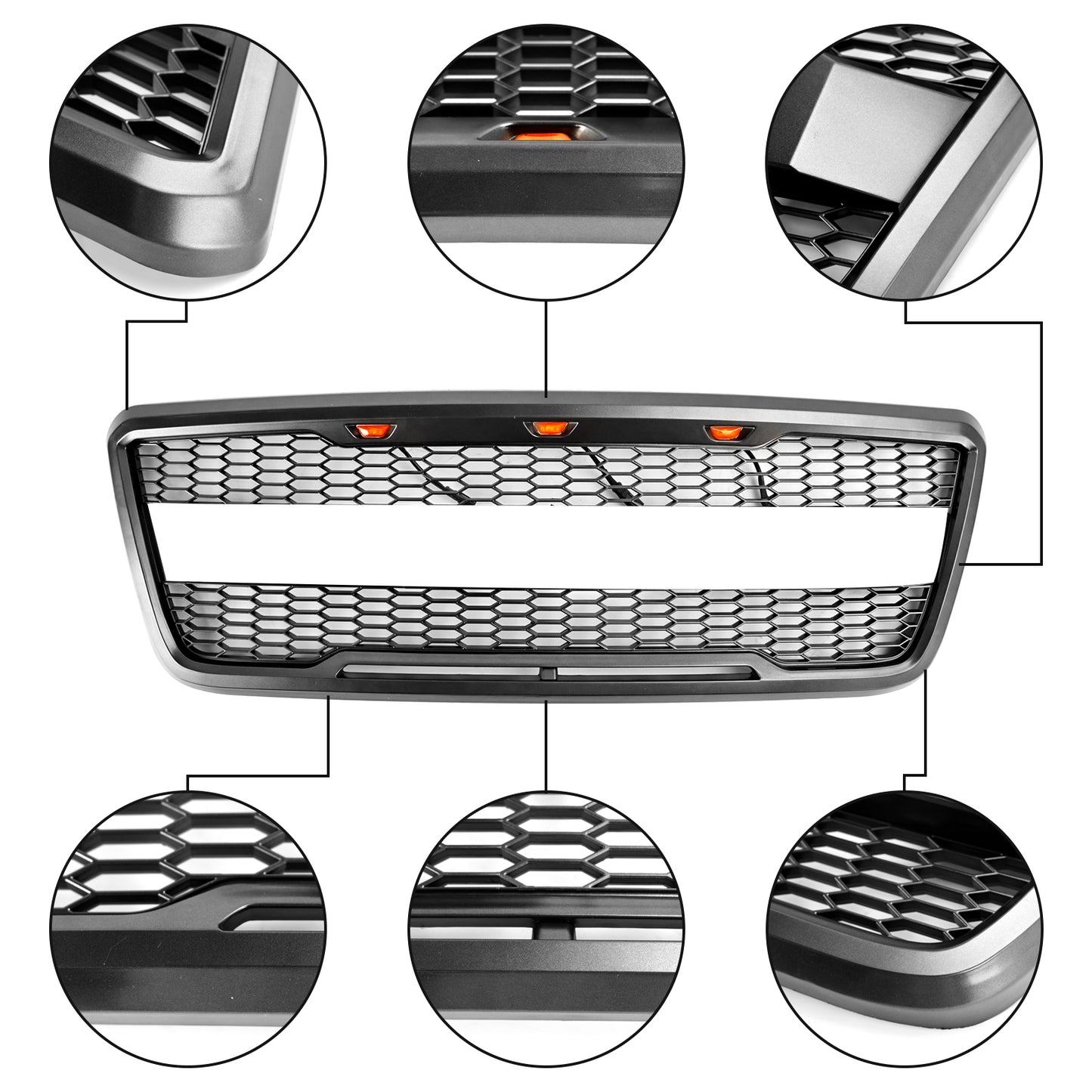 Per Ford F-150 2004 2005 2006 2007 2008 Style Raptor Griglia del cofano anteriore in rete sostitutiva con LED