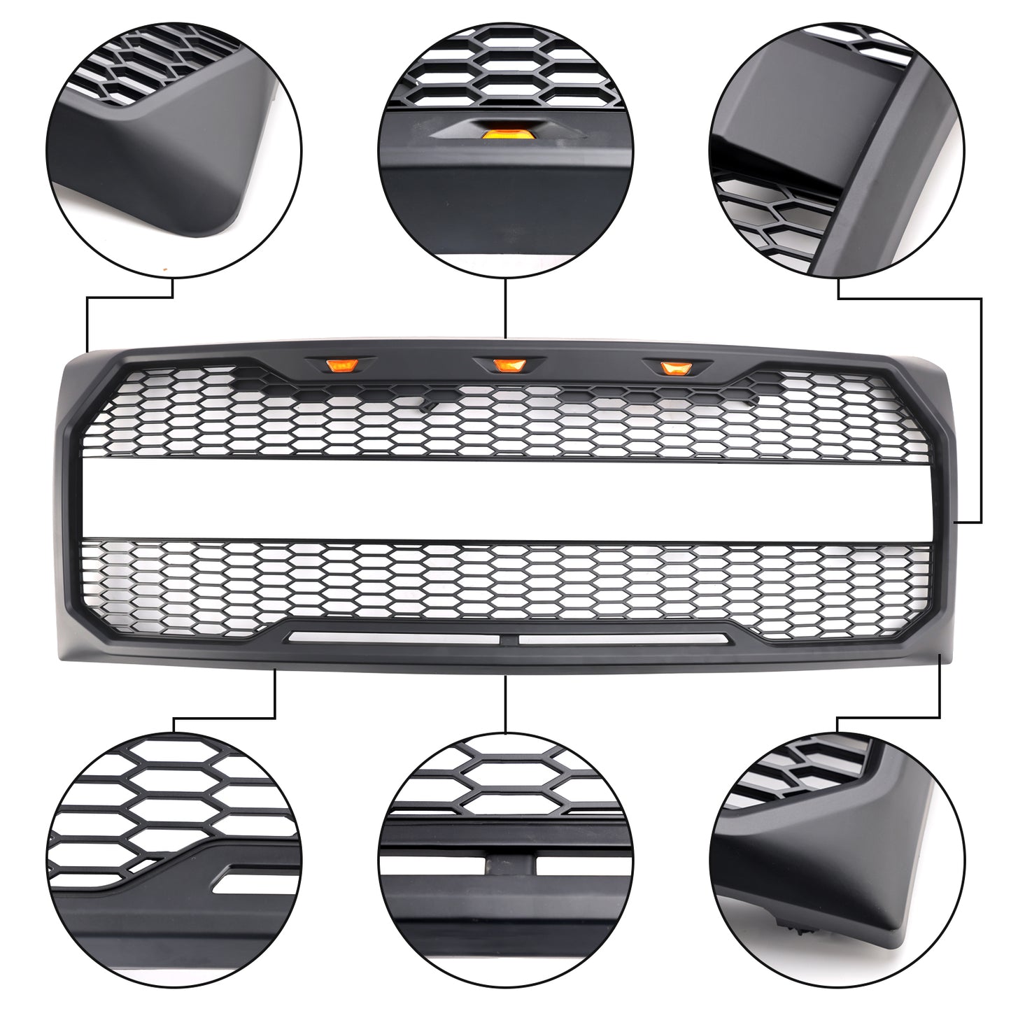 Grill per paraurti anteriore in stile Raptor con LED per Ford F150 2009-2014 Nero