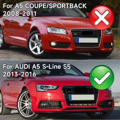 Pair Front Fog Lamp Black Trim Grills Grill Per AUDI A5 S-Line S5 2013-2016