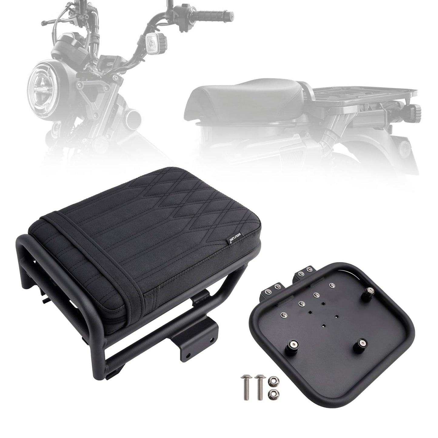 Kit Huntercub 2020-2023 per Honda CT125, con staffa per borse laterali e cuscino per sella posteriore, colore marrone.