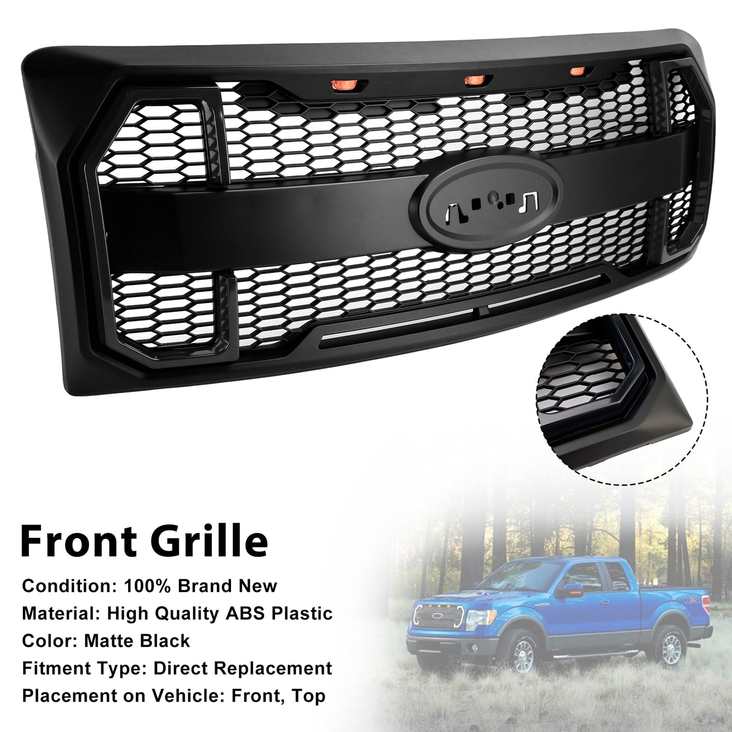 Griglia paraurti anteriore stile Raptor nero opaco Ford F150 2009-2014 con LED