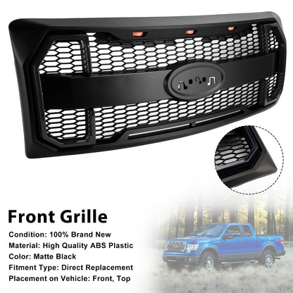 Griglia paraurti anteriore stile Raptor nero opaco Ford F150 2009-2014 con LED
