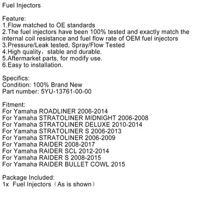 Iniettori di carburante 5YU-13761-00-00 per YAMAHA Stratoliner Raider Roadliner