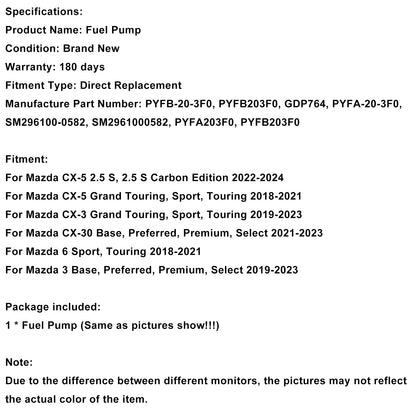 Pompa carburante ad alta pressione PYFB-20-3F0 per Mazda CX-5 Grand Touring, Sport, Touring 2018-2021