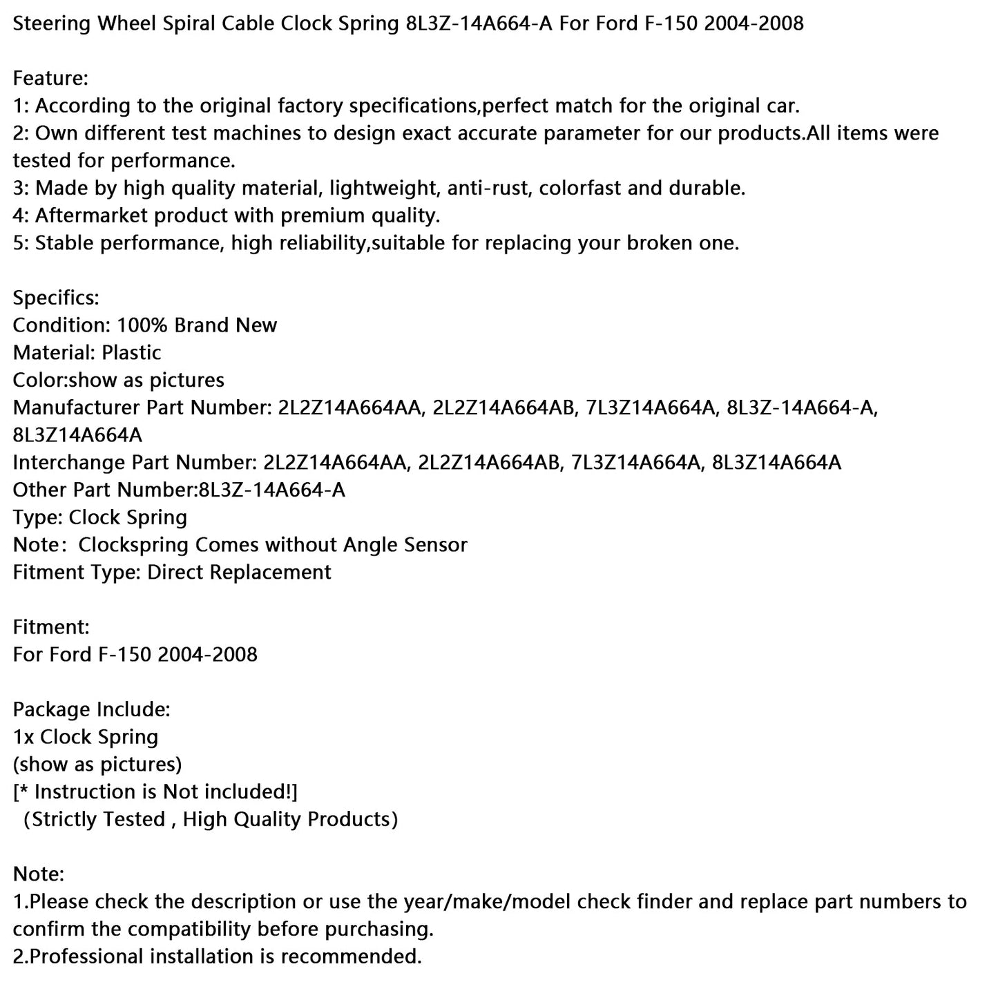 Molla a spirale per cavo volante Ford F-150 2004-2008 8L3Z-14A664-A