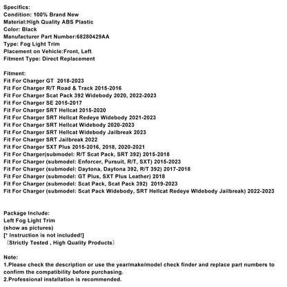 Cornice fendinebbia lato sinistro per Dodge Charger 2015-2022 68280429AA