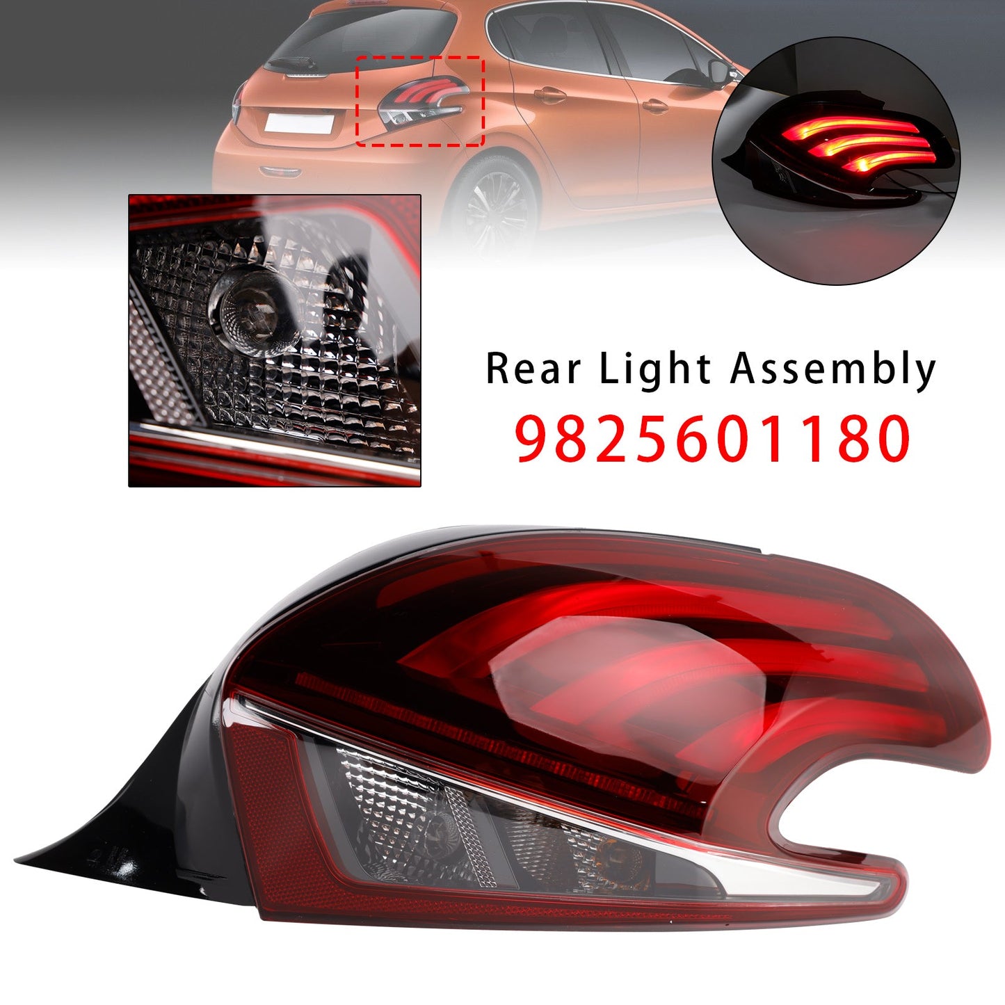 Fanale posteriore destro a LED per Peugeot 208 (modelli restyling, 2015-2019).