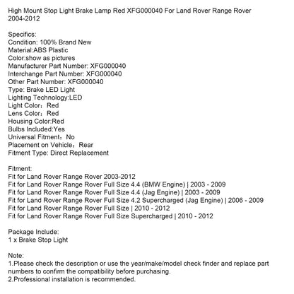 Luce di stop alta, luce freno rossa XFG000040 per Land Rover Range Rover