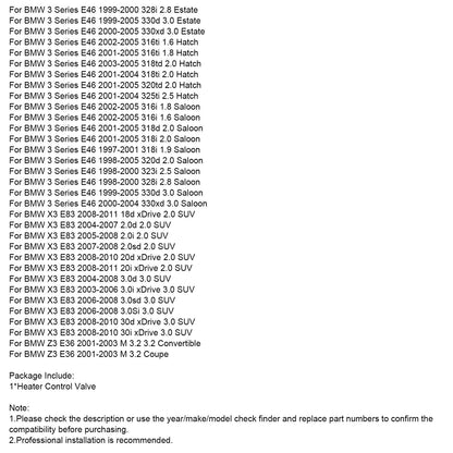 Valvola di controllo del riscaldamento del portellone posteriore BMW Serie 3 E46 316ti 1.6 2002-2005 64118369807