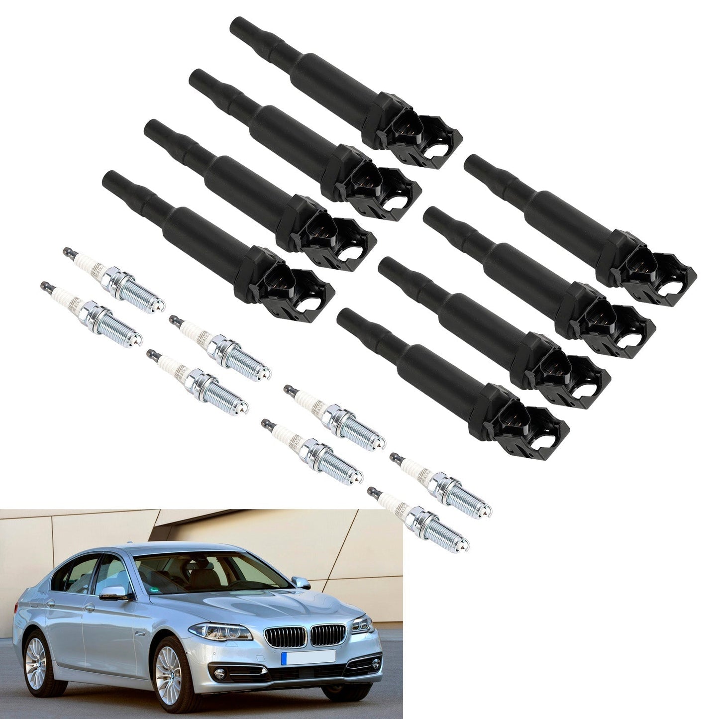 2009-2012 BMW 750i 4.4L V8 8X Bobina di accensione + Candele UF592 0221504470