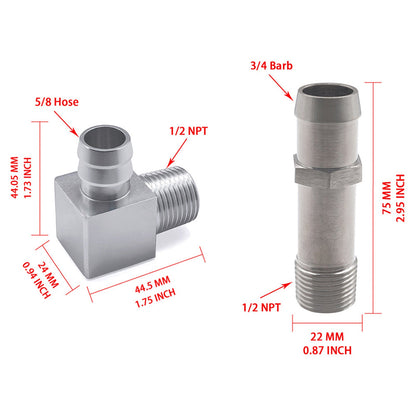 Raccordo per tubo flessibile del riscaldatore da 2 pezzi, pompa dell'acqua da 3/4"", aspirazione da 5/8"" per motori Chevy SBC V8