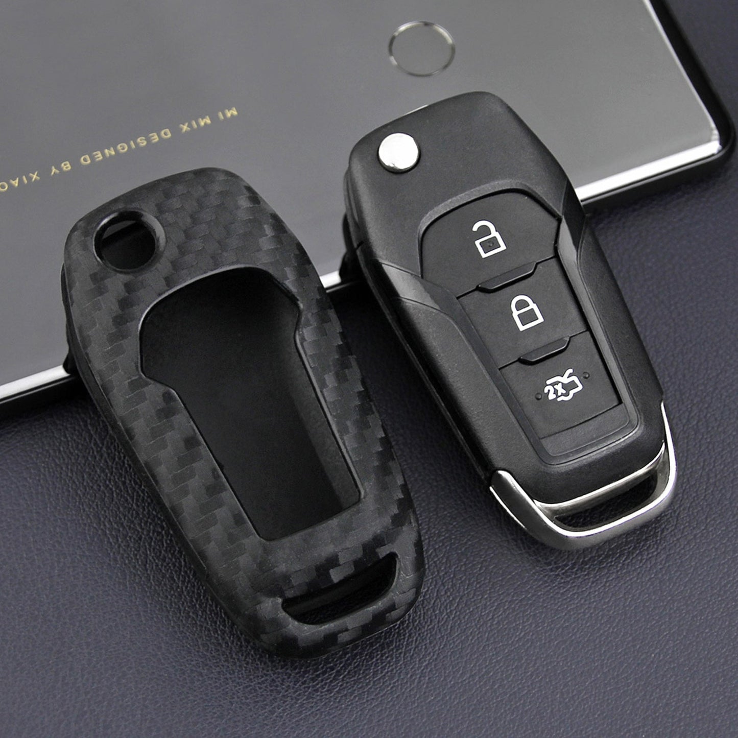 Custodia in pelle e silicone per chiave auto con fibbia per Ford