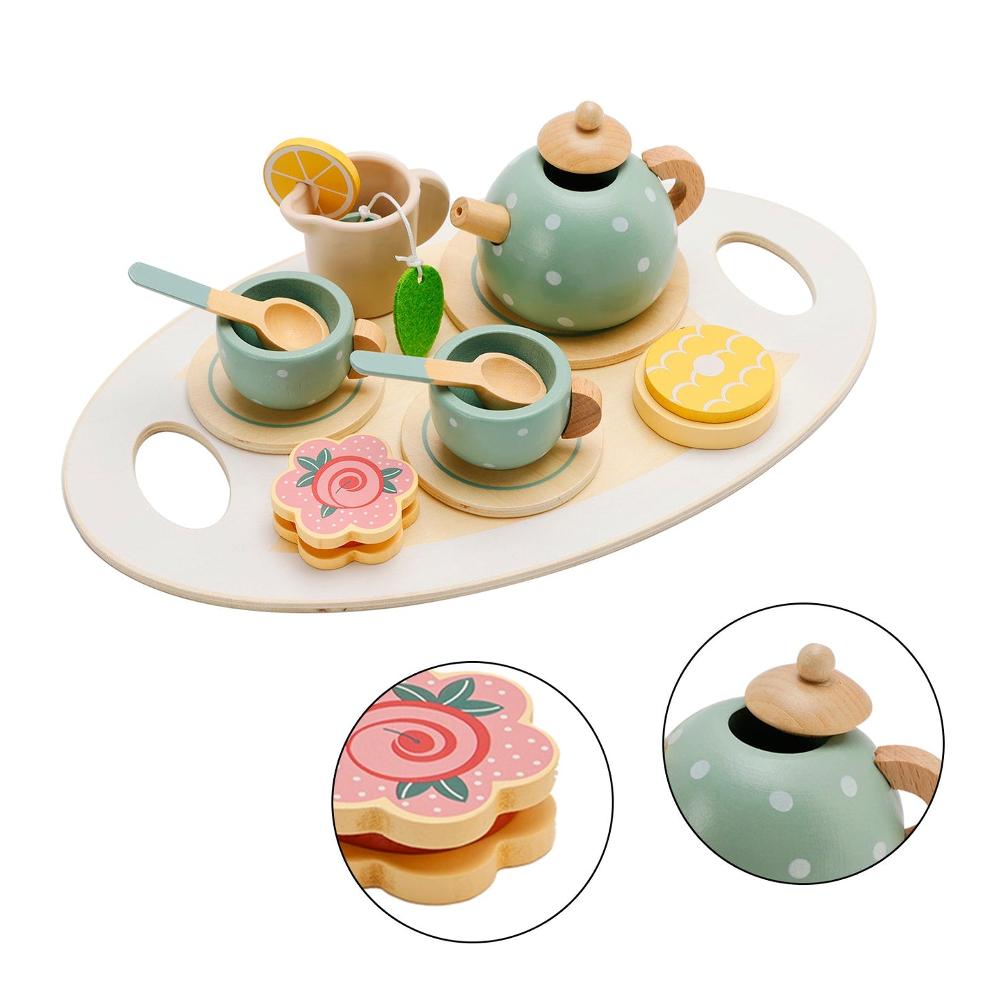 15 pezzi set da tè in legno da cucina occidentale, piatti da cucina giocattolo/set da tè per bambini