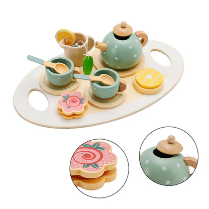 15 pezzi set da tè in legno da cucina occidentale, piatti da cucina giocattolo/set da tè per bambini
