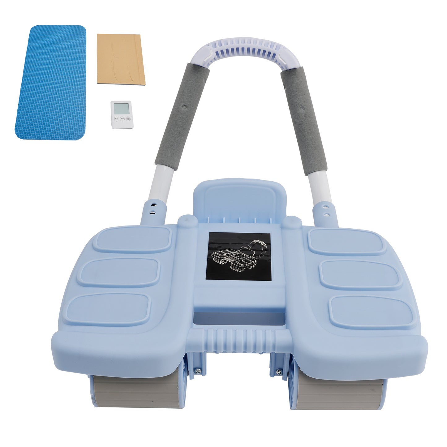Attrezzatura portatile per palestra domestica Blue Perfect Core Trainer per uomo e donna Ruota per addominali con rimbalzo automatico con supporto per il gomito e stabilità a 4 ruote - Include timer