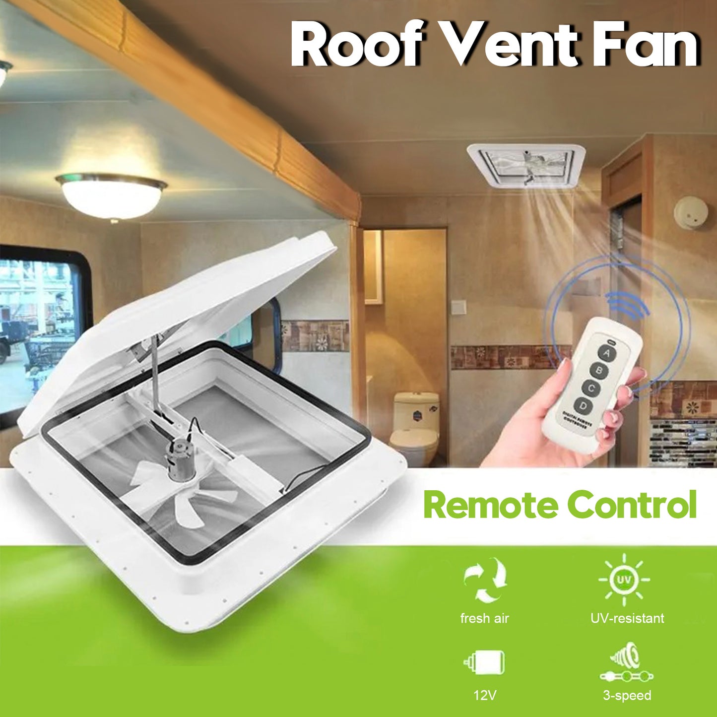 14" Caravan Skylight Roof Vent Remote Control Camper Motorhome RV Aspiratore