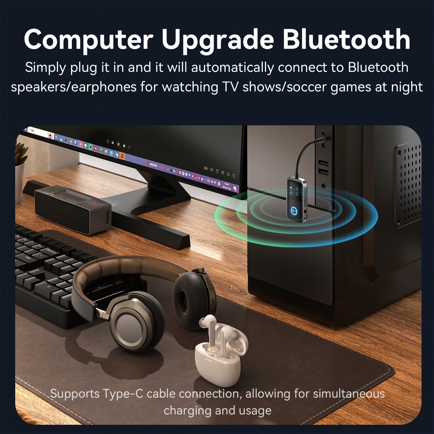 Ricevitore trasmettitore Bluetooth due in uno AUX Adattatore vivavoce per auto due a due