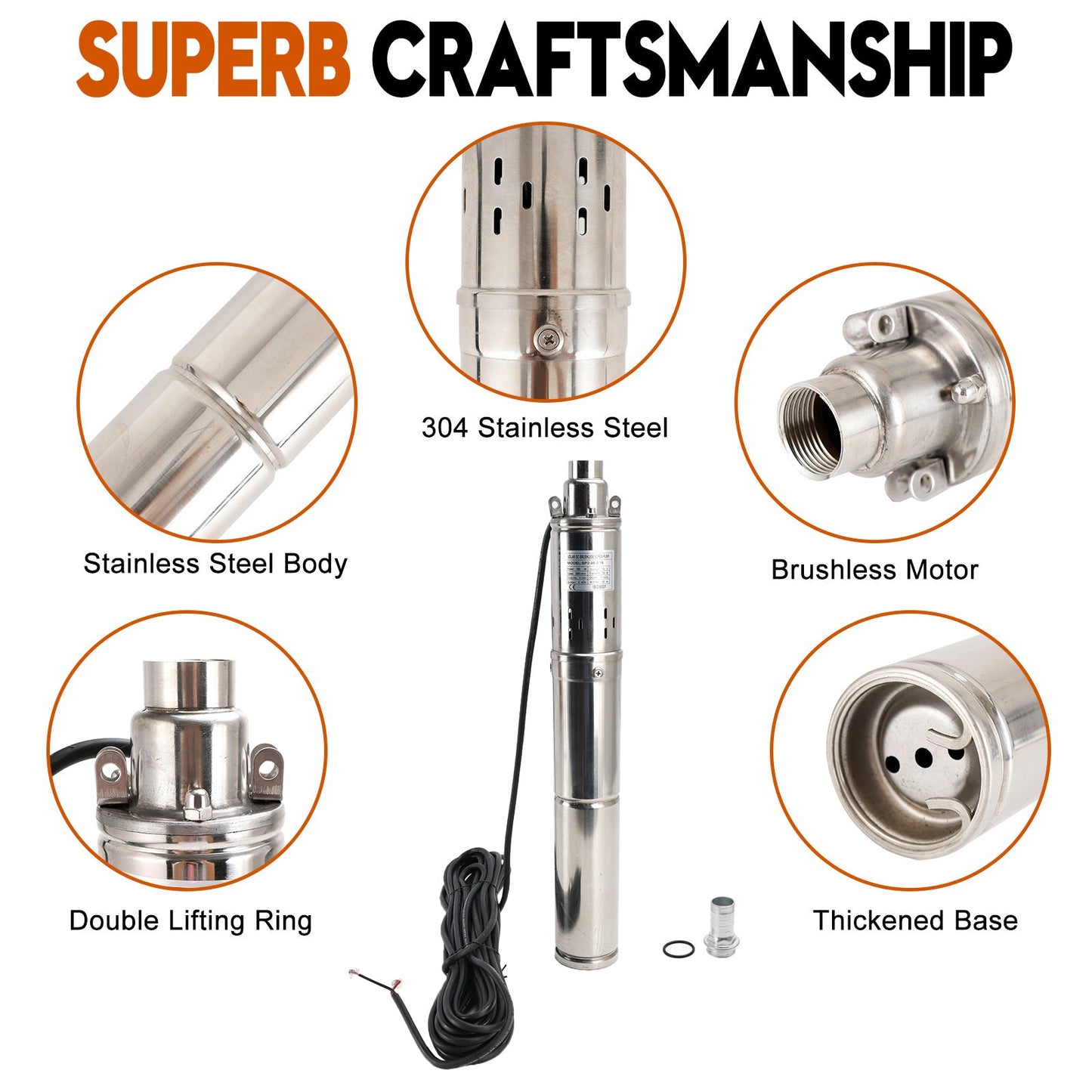 Pompa ad acqua sommergibile solare del foro del pozzo profondo di 3" 12V 150W MPPT incorporato