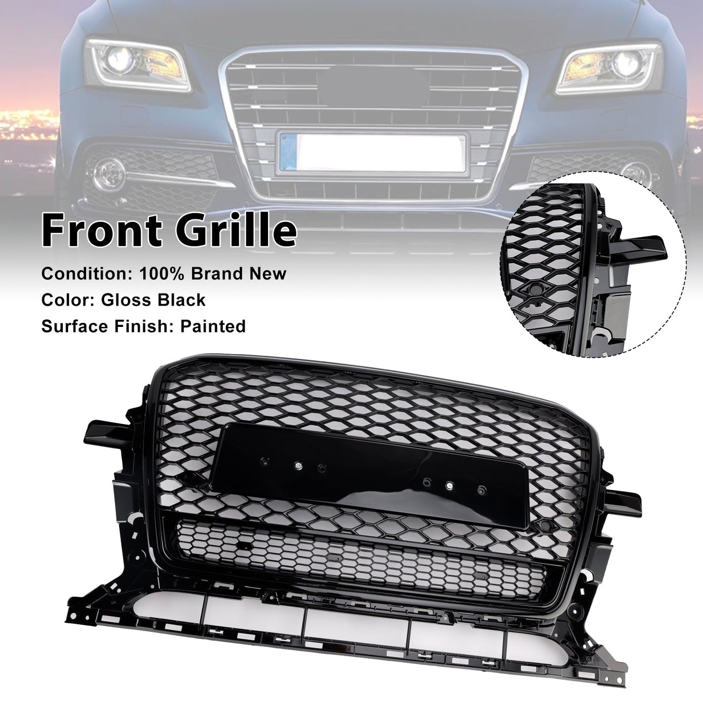 Griglia paraurti anteriore a nido d'ape nera lucida adatta per Audi Q5 2013-2017