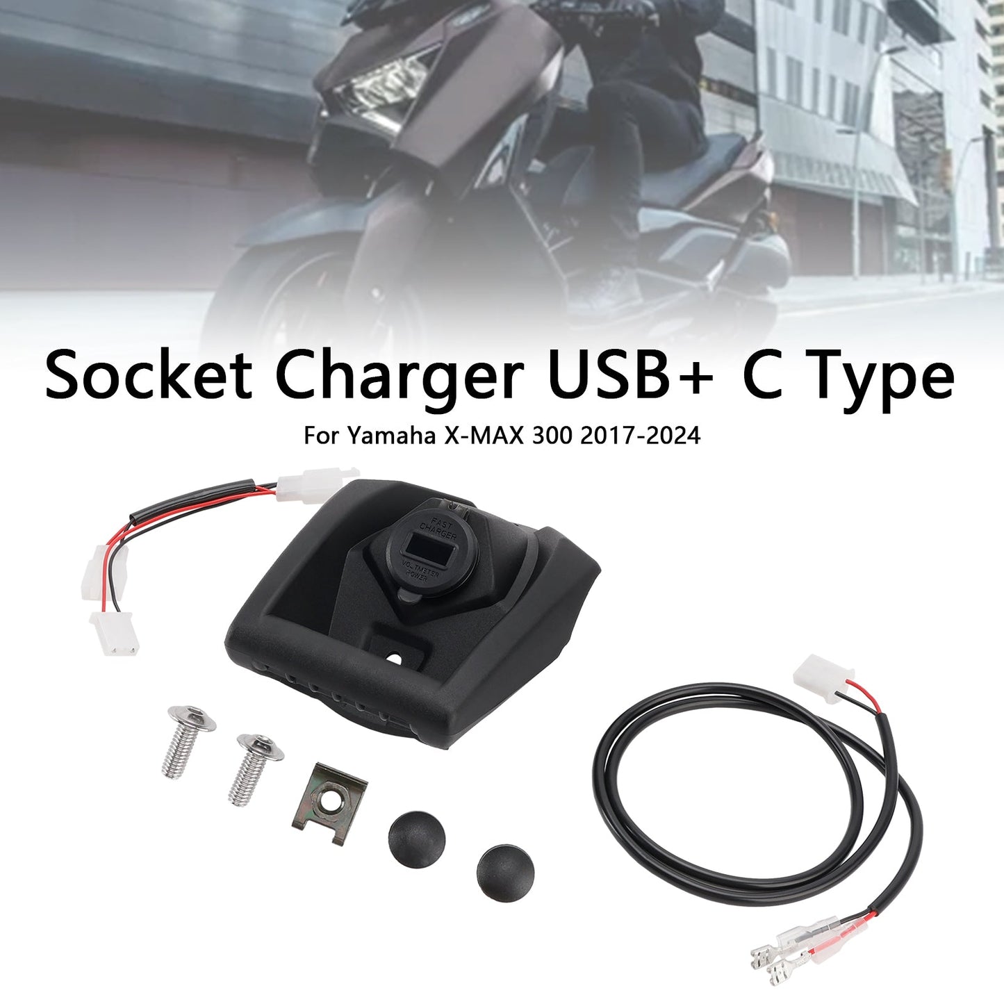 Caricabatterie rapido da 12 V per Yamaha X-MAX 300 2017-2025 con presa USB+C