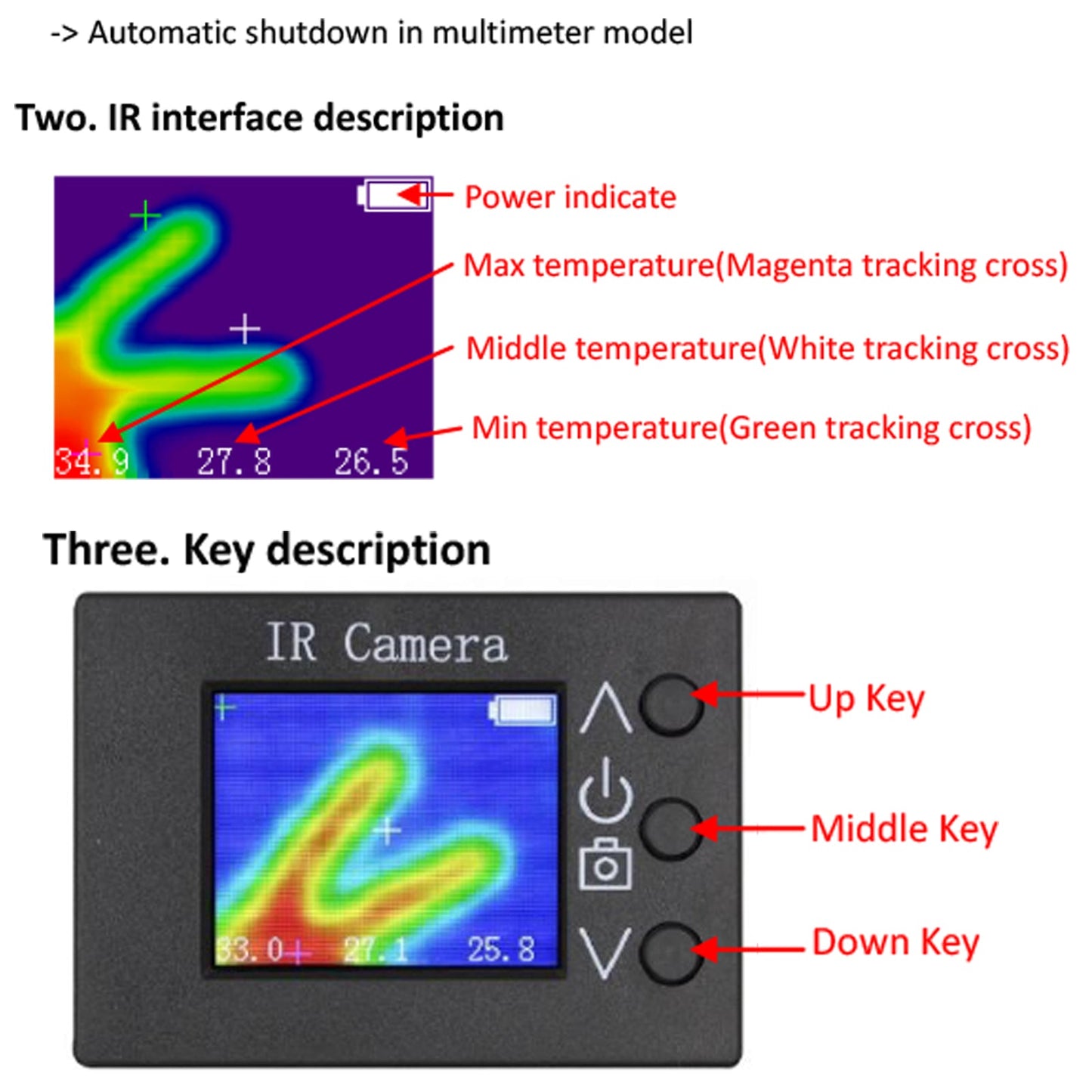 Tester di temperatura con telecamera a infrarossi 2 in 1, termocamera con sensore di immagine da 1,8 pollici