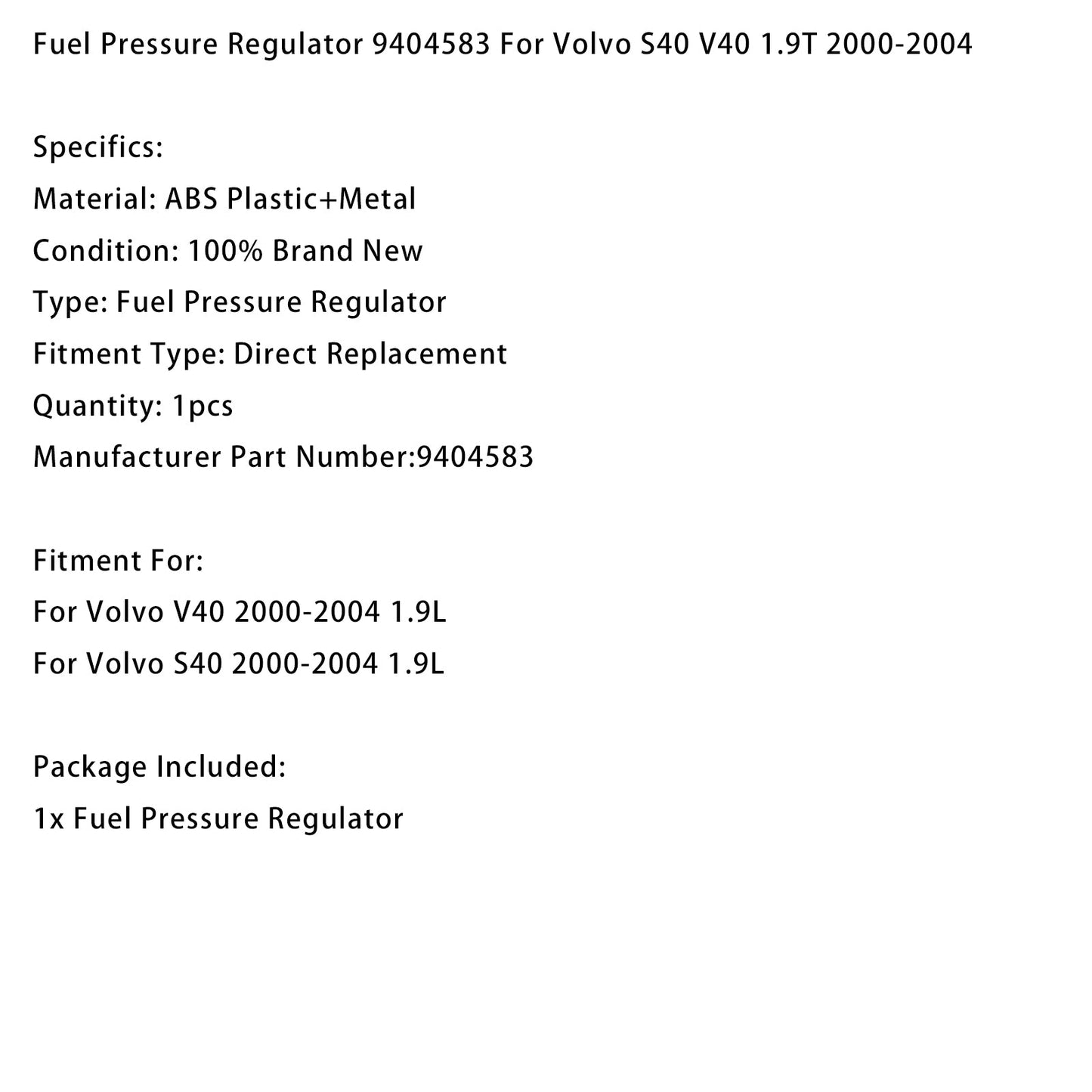 Regolatore di pressione del carburante Volvo S40 V40 1.9T 2000-2004 9404583