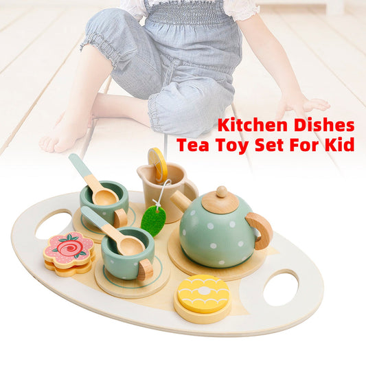 15 pezzi set da tè in legno da cucina occidentale, piatti da cucina giocattolo/set da tè per bambini