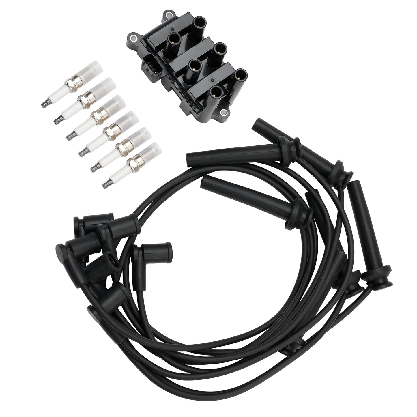 Bobina di accensione + 6 candele + 6 fili FD498 per Ford F150 E150 Taurus Mazda Mercury