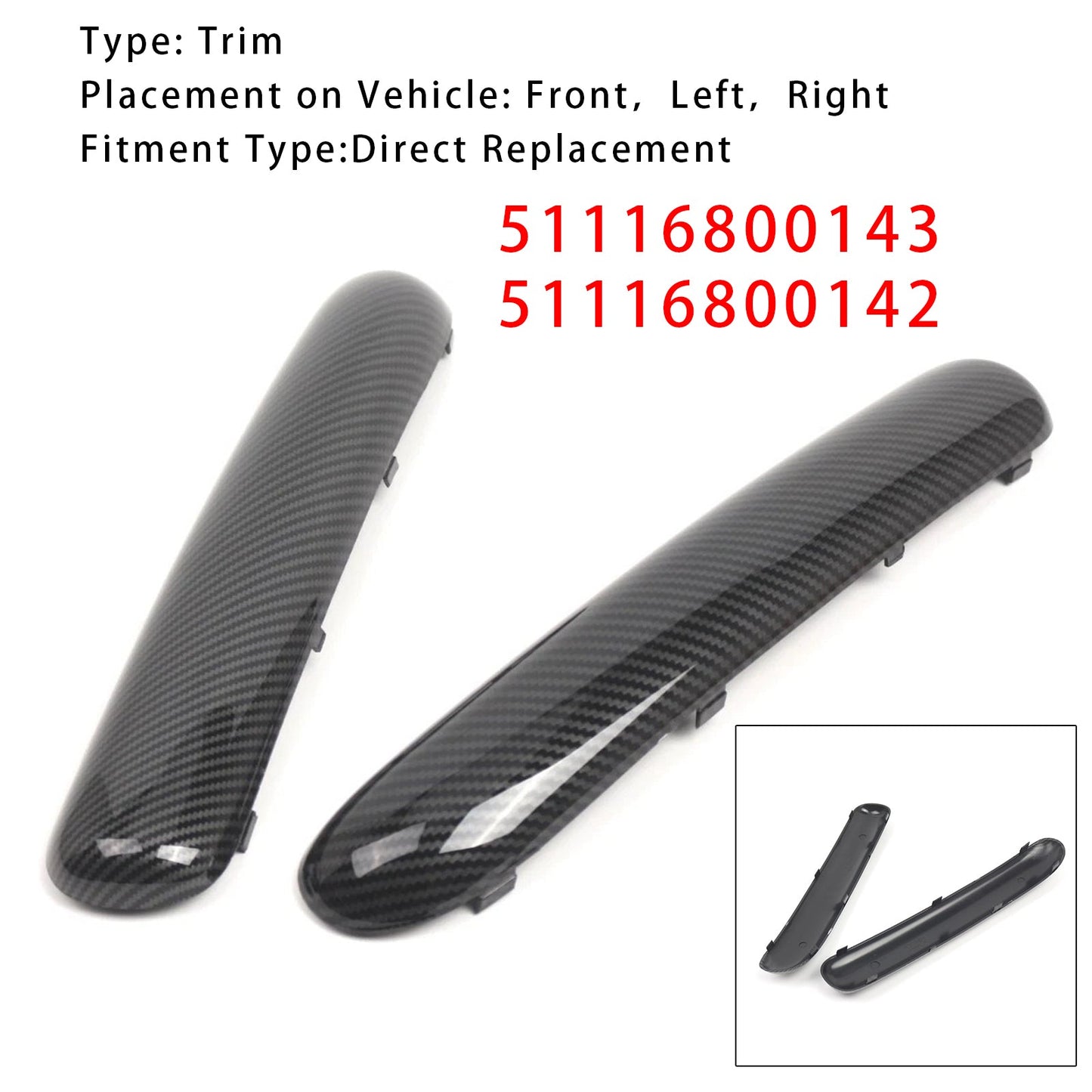 2001-2004 Mini One Cooper R50/R52/R53 Coppia di paraurti anteriore in fibra di carbonio