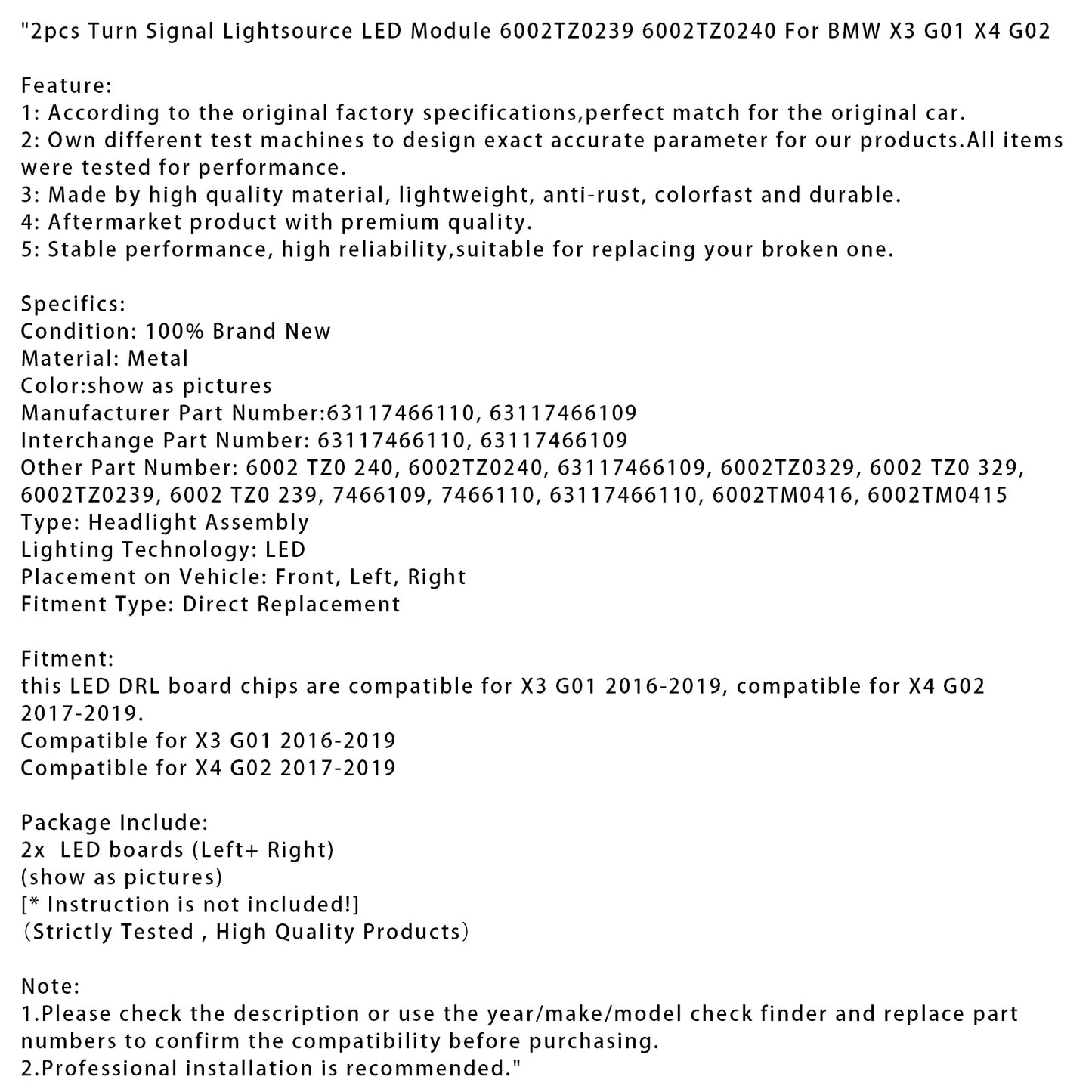 Modulo LED per indicatori di direzione 2 pezzi 6002TZ0239 6002TZ0240 per BMW